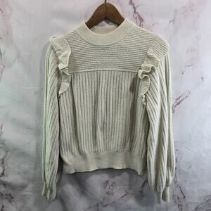 & Other Stories Sweater Women Small Cream Rib Wool Mock Turtle Ribbed Balloon